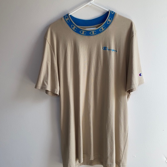 Champion Tan/Blue Logo Tee Size Large - Picture 1 of 1